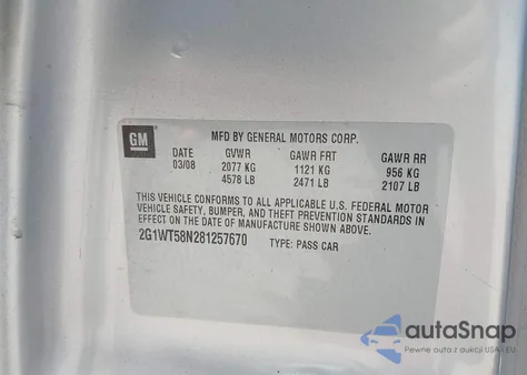 2008 Chevrolet Impala Lt from USA, damaged, VIN 2G1WT58N281257670